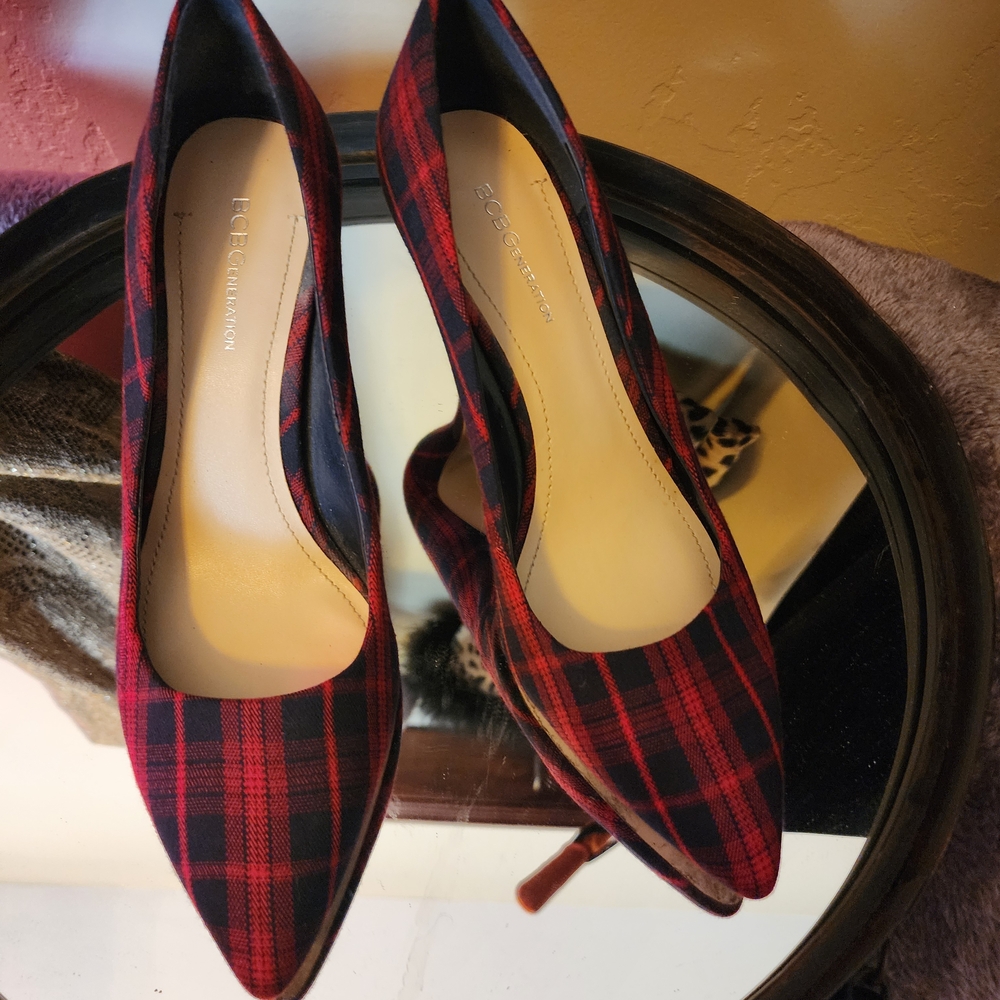 BCBGeneration Red Plaid Women's Heels